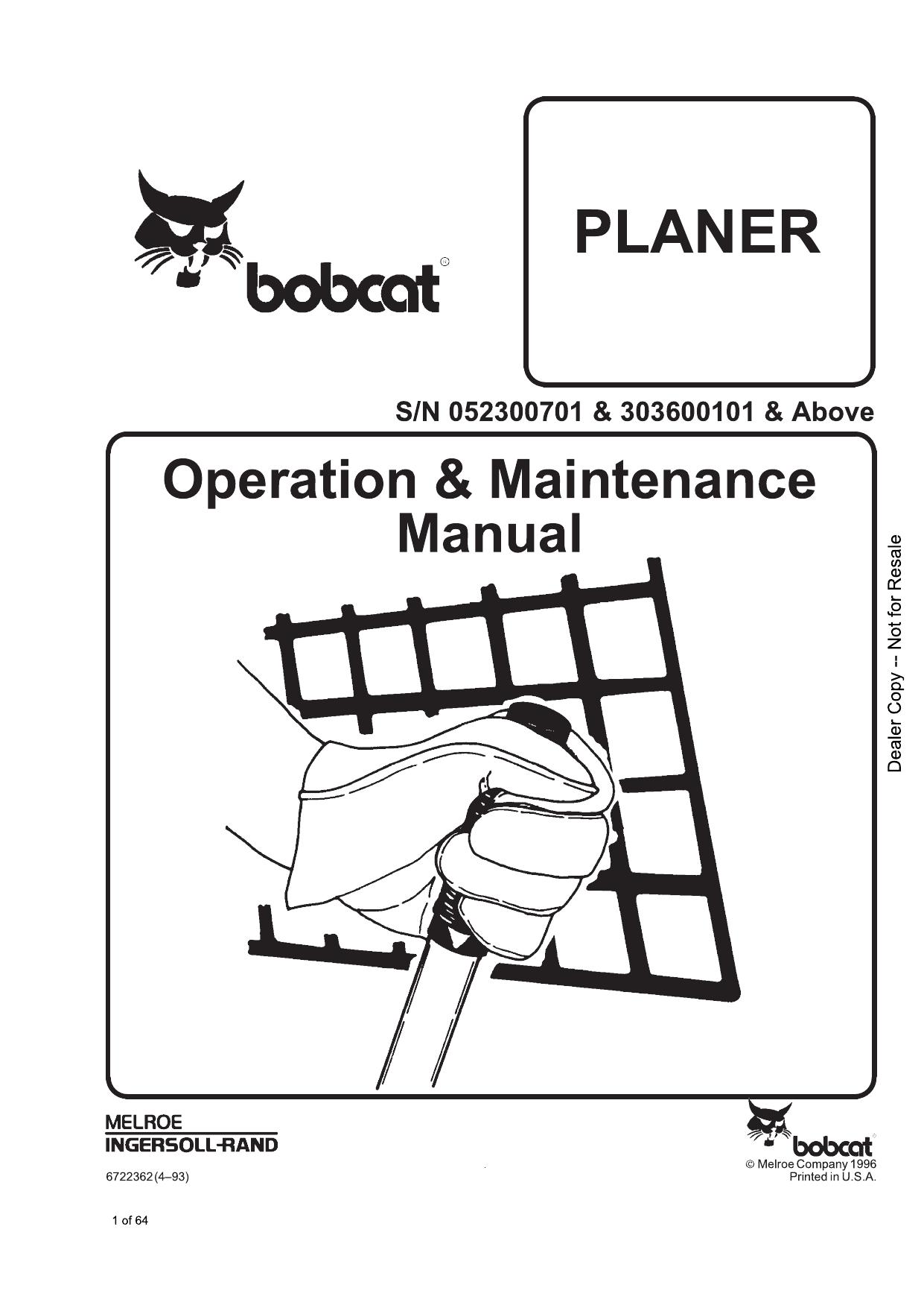 PLANER Attachment Operation & Maintenance Manual Bobcat